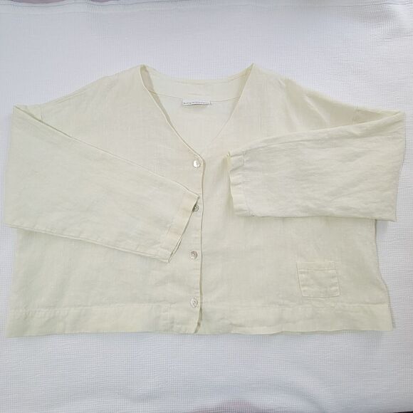 BRYN WALKER Ivory Linen Button-Back Cardigan Size M Lagenlook Boxy Off White - Picture 9 of 13